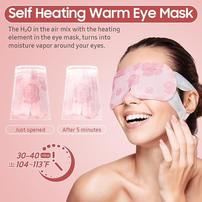BeHoomi Steam Eye Mask, 10Packs Heated Eye Mask, Self Heating Disposable SPA Warm Compress for Eyes Sleep Mask, Travel Essentials & Relaxation Gifts for Women (Rose Scent)