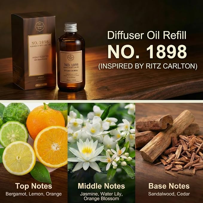 Luxury Hotel Scent Reed Diffuser Oil Refill(8.5 FL oz) | No.1898 Hotel Collection Diffuser Oil Inspired by Ritz Carlton for Home&Office| Long-Lasting for Machine, Room Spray, Air Freshener, HVAC
