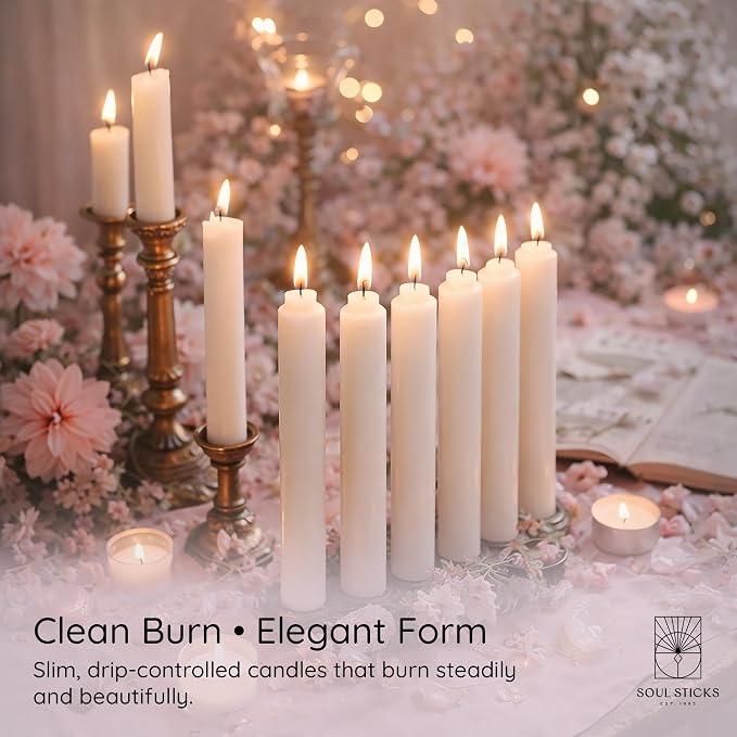 SOUL STICKS Happiness Magic Spell Chime Candles White Taper Candles 20 Pack - Taper Candle White for Altar, Rituals, Ceremonies, Meditation, Witchcraft Supplies, Wiccan, Candles Clearance