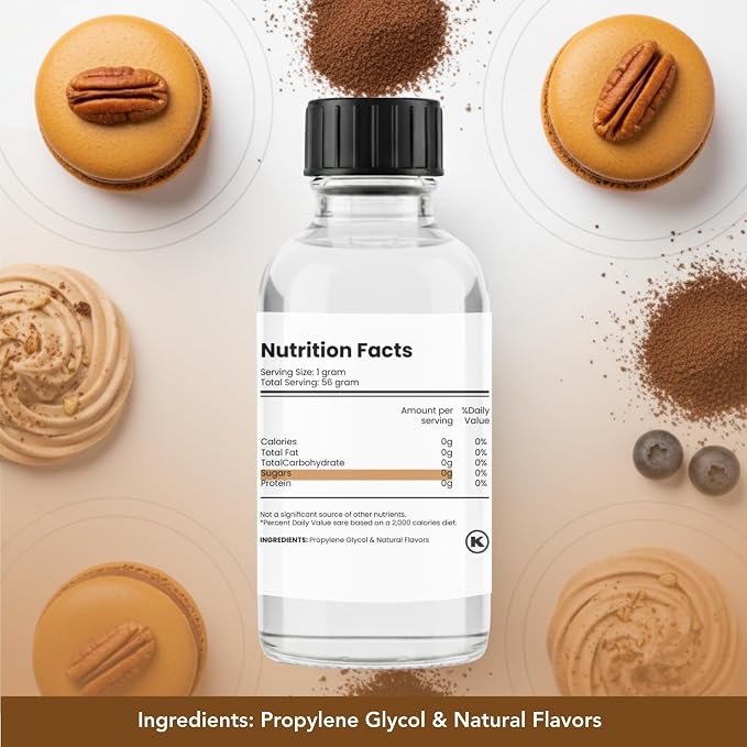 Dolce Flav Natural Pecan Extract – Concentrated Flavoring for Baking, Candy Making & Beverages – Water Soluble Liquid Flavor Drops – Professional Strength Food Grade Flavoring – 2 Fl Oz