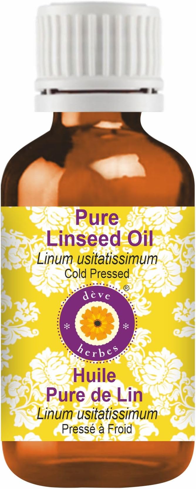 Deve Herbes Linseed Oil (Linum usitatissimum) | Cold Pressed | Pure | Natural | Undiluted | for Diluting Essential Oils | for Skin & Massage | Non-Sticky| Lightweight| Men & Women | 50ml (1.69 oz)