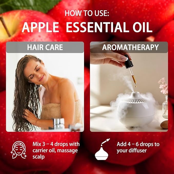 Apple Essential Oil, Apple Fragrance Oil for Diffuser, Massage, Humidifier, DIY Candle, Soap Making, Home, Bath, Yoga - 4 fl oz (120ml) - ZODION Essential Oils