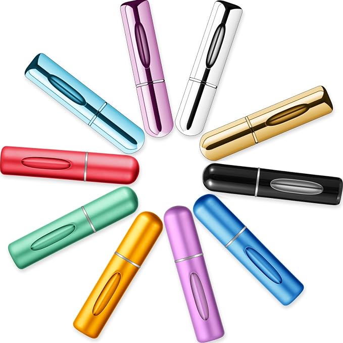 10 PCS Refillable Mini Perfume Atomizer Bottles, 5ml Portable Small Size Perfume Spray Bottles, Multicolor Aluminum Refill Scent Pump Case for Traveling and Outgoing, Pack of 5 Matte & 5 Glossy