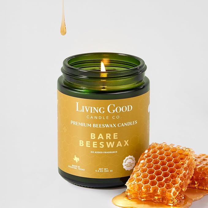 Bare Beeswax – Unscented American Beeswax Candle with Coconut Oil, Non Toxic Candle, Clean Burning Candle for Sensitive to Scents, Fragrance Free, Natural Honey Aroma - 5.5 OZ