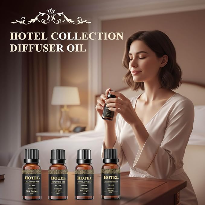 Hotel Diffuser Oil Set - Inspired by My Way, Baccarat, Westin White Tea, Santal, 24k Magic, Ritz-Carlton Hotel Scent Essential Oil Set Large Capacity, 20ml - (Pack of 6)