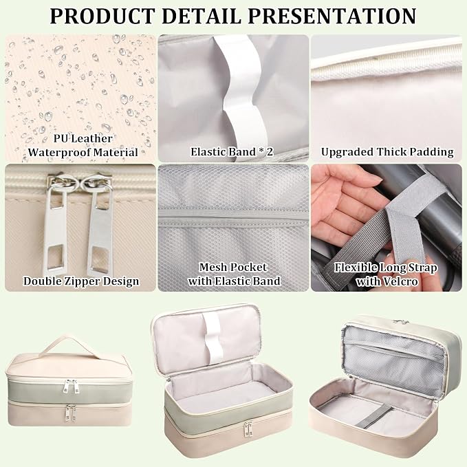 Travel Carrying Case for Shark Flex Style, Double Layer Storage Case for Shark SpeedStyle Hair Dryer Attachments, Waterproof PU Leather Organizer Bag for Shark Airwrap Styler (Gray&White)