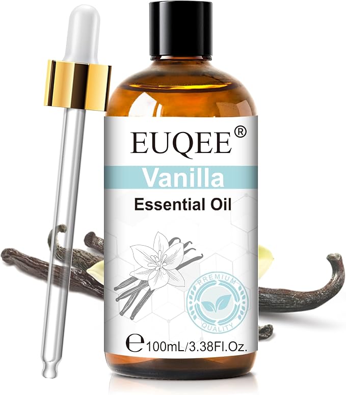 EUQEE Vanilla Essential Oil 100ML, Pure Natural Vanilla Oil for Diffuser Aromatherapy, Candle Soap Making, Massage, DIY Fragrance, Skin & Hair Care - 3.38 Fl Oz