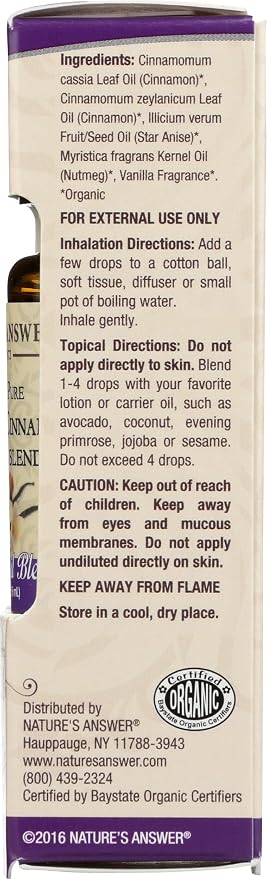 Nature's Answer 100% Pure Organic Essential Oil Blend, 0.5-Ounce, Vanilla/Cinnamon