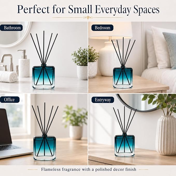 Reed Diffuser Set for Home Fragrance – 100ml Summer Sea Breeze Aromatherapy Diffuser with Reed Sticks, Long Lasting Flameless Fragrance for Bedroom, Bathroom & Living Room, Decorative Glass Bottle