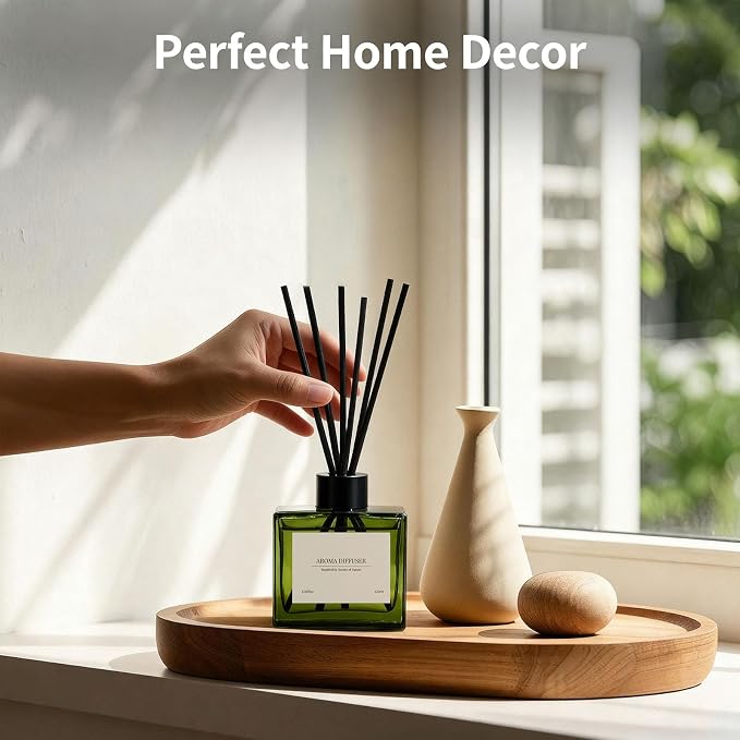 Reed Diffuser Set, 4 fl oz Earthy Sandalwood 2 Pack Scent Diffuser with 20 Sticks, 180 Days Long Lasting Elegant Home Fragrance for Bathroom Bedroom Office Decor Air Fresh