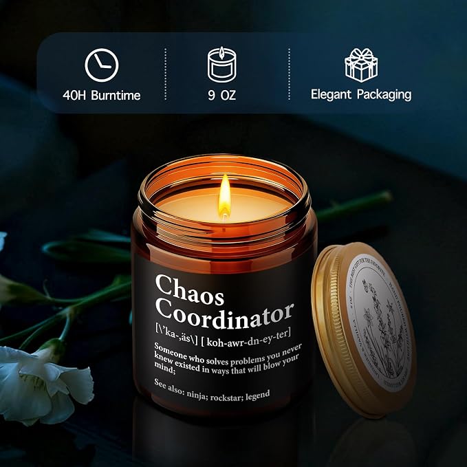 Chaos Coordinator Candle Gifts for Women Men, Funny Staff Appreciation Gift for Boss Leader, Thank You Candle for Manager Office Coworkers Mom Dad Teacher Friend Her Him Work Anniversary-52