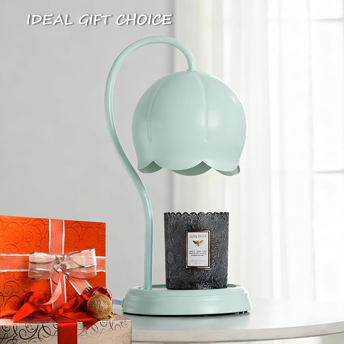 Light Green Cute Flower Candle Warmer Lamp with Timer Dimmable, Bedroom House Office Aesthetic Living Girls Room New Home Decor, Christmas Birthday New Year Gifts for Women Mom