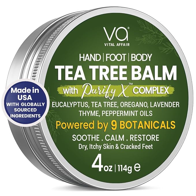 VITAL AFFAIR Tea Tree Oil Balm – Soothing Care for Rashes, Athlete’s Foot, Jock Itch, Bug Bites, Folliculitis, Cracked Feet, Dry, Flaky, Irritated Skin – For All Ages & Sensitive Skin - 4 oz