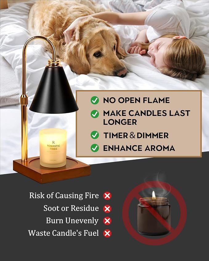 Candle Warmer Lamp with Timer Dimmable,Mothers Day Birthday Gifts for Women Mom, Adjustable Height Candle Warmer, Black Candle Lamp Warmer for Jar Candles with 2 Bulbs Home Decor