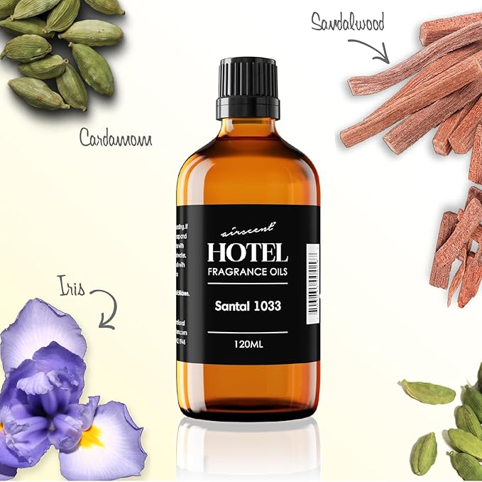 AirScent Santal Diffuser Oil No. 1033 - Santal-33 Inspired Perfume Dupe - Cardomom Sandalwood Iris - Premium Fragrance Oil for Ultrasonic and Waterless Diffusers and Crafting - 120 mL, 4 fl oz
