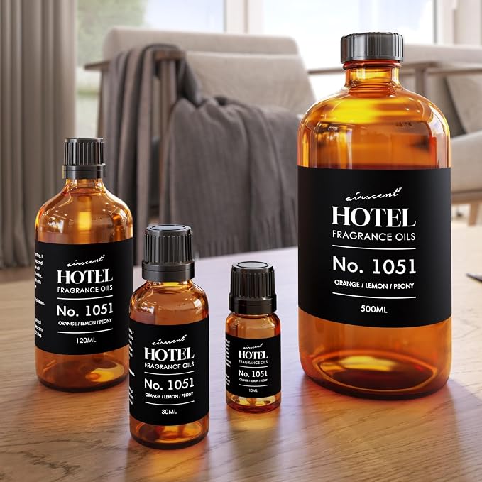 AirScent Citrus Zest Hotel Diffuser Oil No. 1051 - Orange Lemon Peony - Premium Fragrance Oil for Ultrasonic and Waterless Diffusers and Crafting - 10 mL, 0.34 fl oz Glass Dropper Bottle
