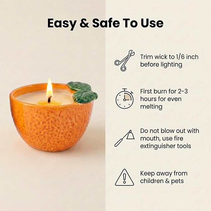 Orange Scented Candle – 4.23 oz (120g) Natural Soy Wax, 30-Hour Clean Burn, Orange-Shaped Ceramic Jar, Home Fragrance & Thoughtful Gift for Home