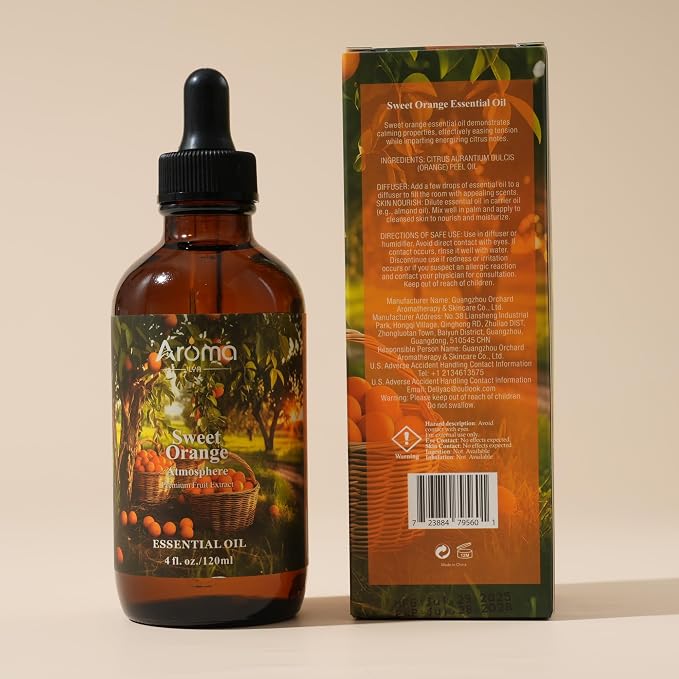 Orange Essential Oil with Premium Gift Box - Sweet Orange Essential Oils for Skin & Diffusers & Aromatherapy - 4 Fl Oz 100% Pure Natural - Gift-Ready Box - Gifts for Women