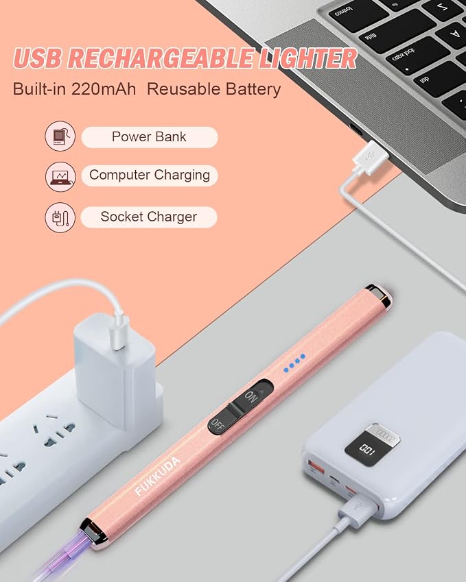 Dual Arc Electric Candle Lighter Gift Box Rechargeable USB Lighter Gifts for Women Men Plasma Arc Lighters for Candle Gift Choice (Rose Gold)