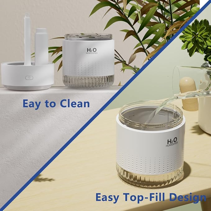 SZO Portable Mini Humidifier, 500ML USB Personal Cool Mist Humidifiers for Bedroom Office Travel Desk, Whisper Quiet 20dB with 2 Mist Modes & Auto Shut-Off, Small Desktop Humidifier（WSQ02 white）
