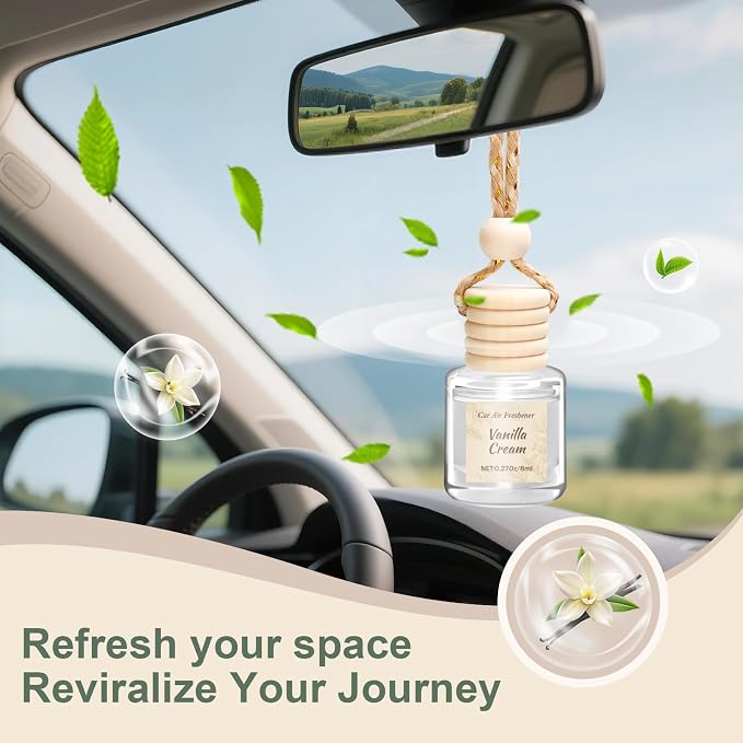 AROIC Hanging Car Air Freshener, 6 Pack Vanilla Cream Long Lasting & Refillable Air Freshener, Natural Plant Essential Oil Fragrance Aromatherapy Diffuser, Car Accessories Interior Set for Women & Men