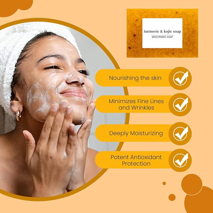 Turmeric Soap & Essential Oil Set, 6 Counts Turmeric Soap and Essential Oils with Soap Bag, Turmeric Oil Premium Essential Oil Set for Face & Body, Turmeric Lemon Soap Bar