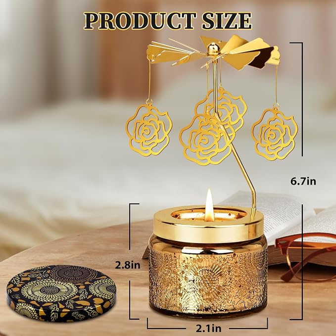 Nialnant Valentine's Day Rose Gifts for Her, Rotating Sandalwood Scented Candle for Mom Wife Sister Daughter Girlfriend Colleagues Friends, Mother's Day Birthday Gift for Women