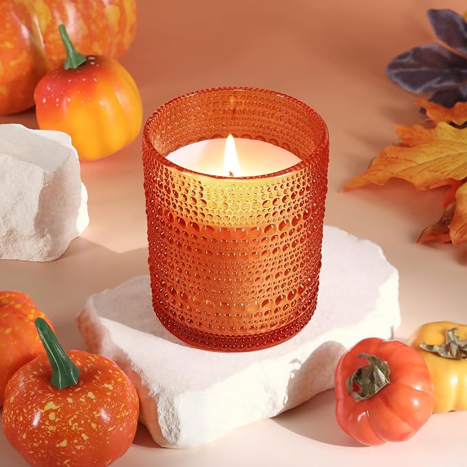 DARJEN Pumpkin Candles for Home- 6.3oz 42H Natural Soy Wax Aromatherapy Jar Candle with Strong Scent, Decorative Aesthetic Candles for Entryway, Living Room, Fall Obsession, Luxury Gift