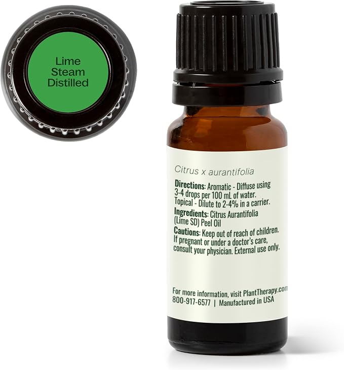 Plant Therapy Lime Steam Distilled Essential Oil 10 mL (1/3 oz) 100% Pure, Undiluted, Fresh Scent, Mood Boosting, Immune Support