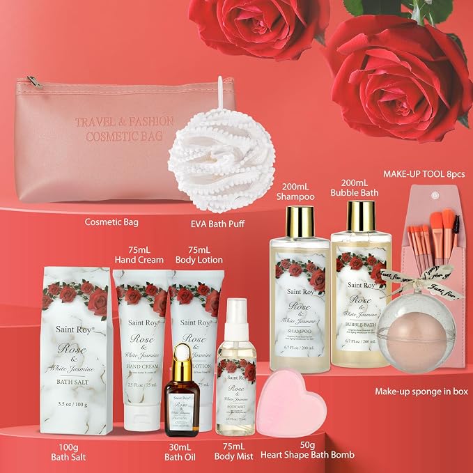 Spa Gifts for Women, 21Pcs Spa Basket Gifts, Red Roses Bath & Body Care Kit | Home Spa Self Care, Pampering self-Care Kit, Mothers Day, Christmas, Valentines, Holiday, Her, Birthday, Bridal Shower