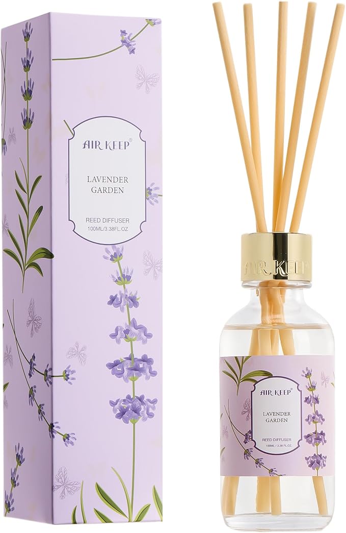 Airkeep Reed Diffuser Oil Set with Reed Sticks,Lavender Garden Aromatherapy Oil Scent Diffuser for Home Office Bathroom Decoration Perfume and Gifts 3.38 oz/100ml