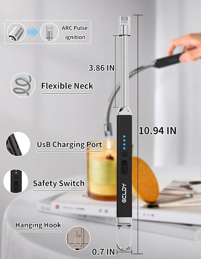 Electric Candle Lighter, Best Stocking Stuffers 2025 for Women Men Adults, Birthday Gift for Women Wife Mom Sister Nana Men, Long Rechargeable Lighter for Candle Grill Home Kitchen BBQ Camping