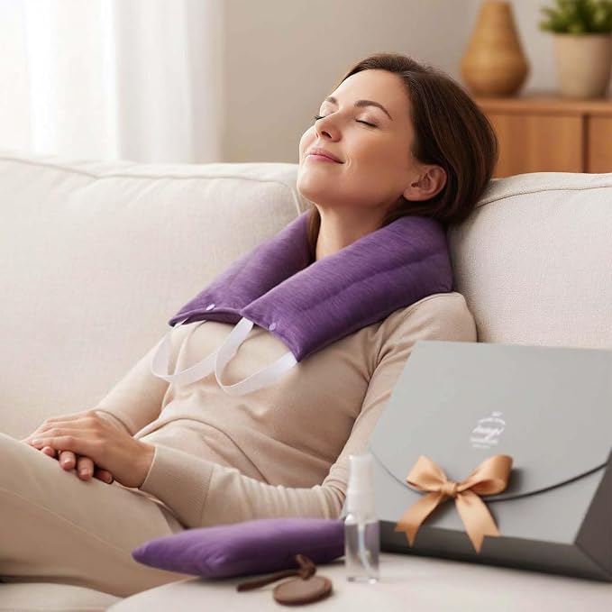 Microwave Heating Pad for Neck – Microwavable Neck Wrap & Eye Mask Set for Neck Pain Relief, Moist Heat Therapy Lavender & Himalayan Salt, Reusable Hot Cold Pack – Relaxation Self-Care Gift for Women
