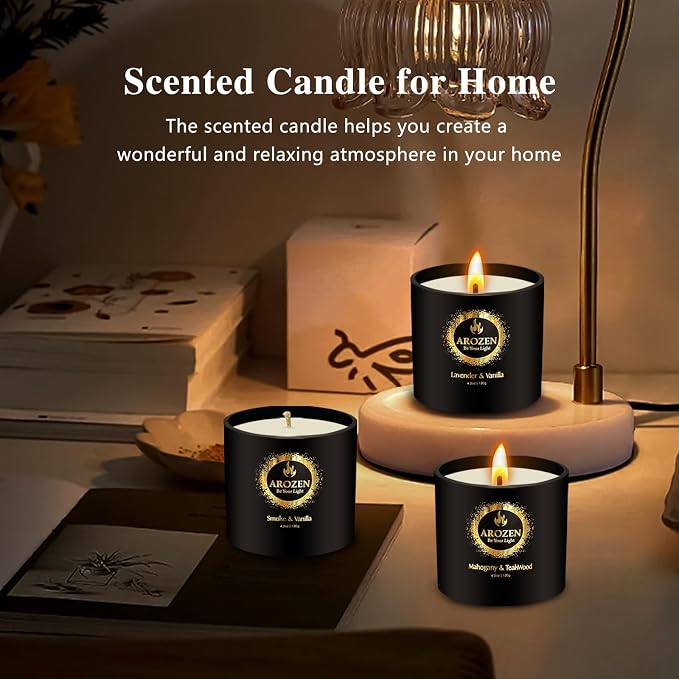 3 Pack Candles for Home Scented, Scented Candles Gifts Set for Men, Aromatherapy Soy Candle of Lavender, Mahogany Teakwood & Smoke Vanilla, Gifts for Men Fathers Day Valentine's Day Present
