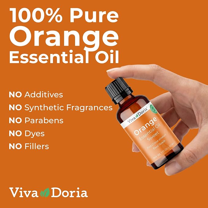 Viva Doria 100% Pure Sweet Orange Essential Oil, Undiluted, Food Grade, USA Orange Oil, 30 mL (1 Fl Oz)