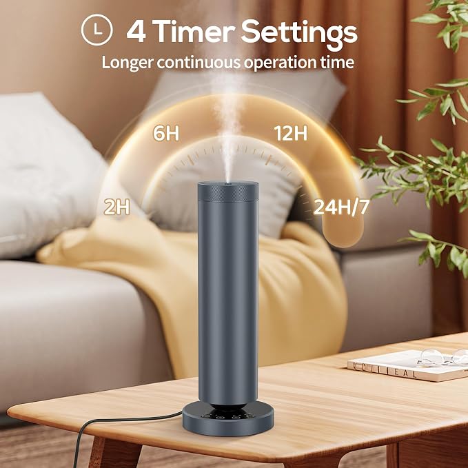 Waterless Diffuser with 108ML Essential Oils, Covers 1000 Sq Ft, Diffusers for Home Hotel, Adjustable Mist & Timer, Scent Diffuser Starter Kit with Night Light, Corded Electric,Grey