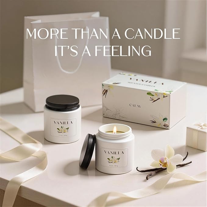 NORVENCE Vanilla Candle, Scented Candles Gift Set, Stress Relief Candles for Home, Premium Soy Candle Set, Candles for Women and Men (White, 7 oz)