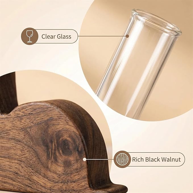 Little Glass Flower Vase Air Vent Clip, Wooden Stand Car Aroma Diffuser, Car Air Vent Decor Plant Holder, Auto Interior Decorations (Black Walnut Snail)
