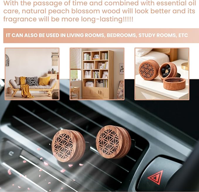 2PCS Car Essential Oil Diffuser: Natural Rosewood Vent Clip Freshener, Volcanic Stone Slow Release Aroma Diffuser for Auto Home Office Bedroom Indoor Use