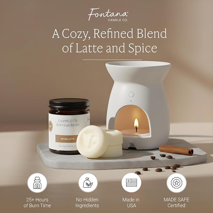 Fontana Candle Co. Non-Toxic Wax Melts, Spiced Latte – Flameless, Gentle-Scented Wax Melts Safe for Sensitive Users – Made with Beeswax, Coconut & Pure Essential Oils, 3 Pucks for Any Warmers