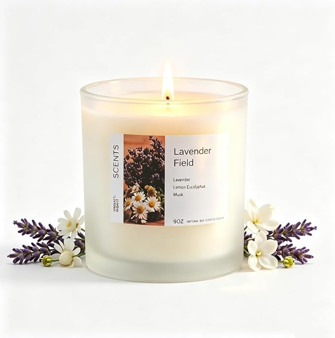 Lavender Scented Candle for Sleep & Relaxation, Natural Soy Wax Candle with Cotton Wick, 50 Hour Soy Candle Clean Burn Aromatherapy Candle for Home, Yoga, Spa & Gifts Meditation & Stress Relief