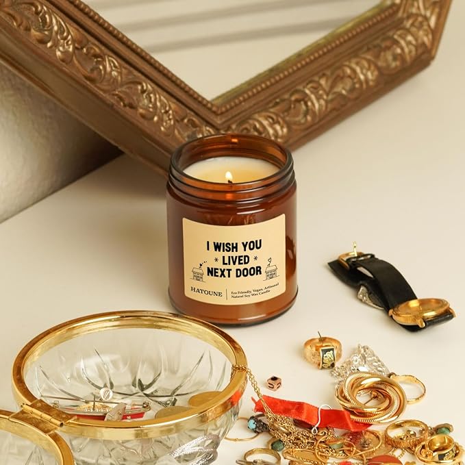 Raspberry & Vanilla Scented Soy Candle, I Wish You Lived Next Door, Made in USA, Hand Crafted, 40-50 Hour Burn Time, 7.2 oz Amber Jar