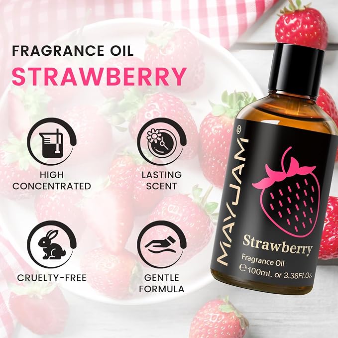 MAYJAM 100ML/3.38FL.OZ Strawberry Fragrance Oils with Glass Dropper, Essential Oils for Diffusers for Home, Long Lasting Scented Oils for Diffusers Soap Candle Making