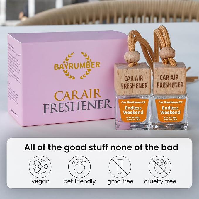 Car Air Freshener Hanging Diffuser – Long-Lasting Essential Oil Scent (Up to 60 Days) – Non-Toxic & Eco-Friendly – 2-Pack Auto Fresheners Made in USA