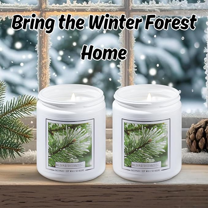 Homsolver 2 Packs Christmas Candles, Balsam Fir Scented Pine Candle, Holiday Christmas Jar Candle Gifts for Women and Men, 50+ Hour Burn Time, Christmas Tree Scented Decor for Home