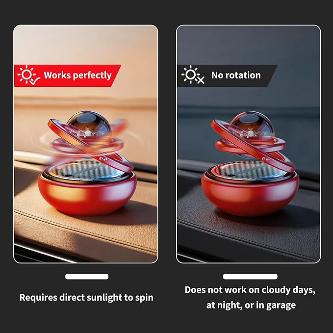Kwak’s Solar-Powered Rotating Car Aromatherapy Auto-Spinning Ornament with Refillable Scent Pad, Subtle Ocean Fragrance, Ideal Gift for Men Women Dad Husband for Dashboard (red)