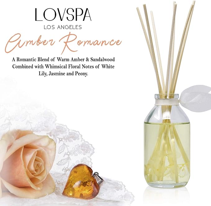 Amber Romance Diffuser Set, Hotel Scent, Home Fragrance, Shelf Decor | Amber, sandalwood, and white lily profile, entryway, guest bathroom, living room, home aroma