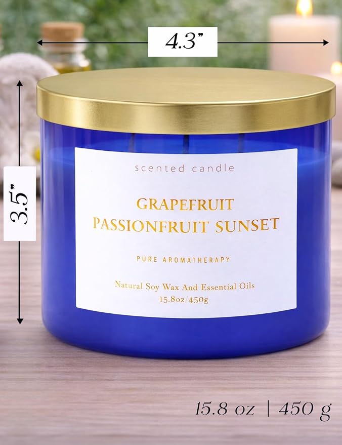 Grapefruit Passionfruit Sunset Scented Soy Candle | Large 3 Wick Candle for Home, 15.8 oz | Sweet Tropical & Fruity Candle | Summer Candles for Women & Men | Birthday Gifts for Women & Her