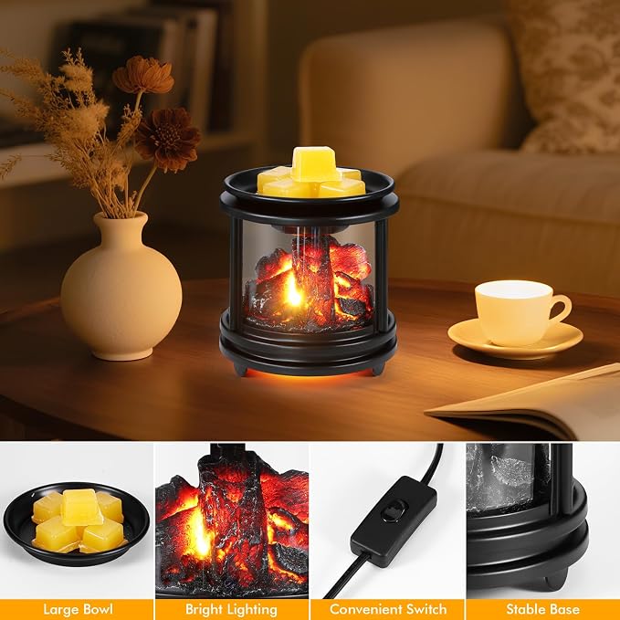 Wax Melt Warmer, Flames Candle Wax Melter for Scented Campfire Candle Melt Warmer PTC Heating, 3-in-1 Electric Oil Burner Fragrance Warmer for Home Bedroom Office Gifts & Decor