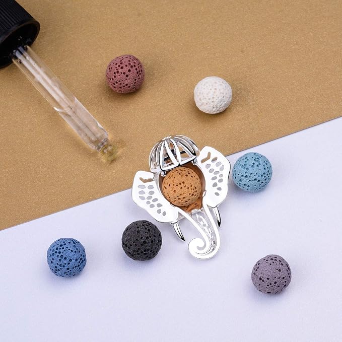 INFUSEU Elephant Gifts for Women Essential Oil Necklace Aromatherapy Pendant Scent Diffuser Lava Rock Stone Stash Cage